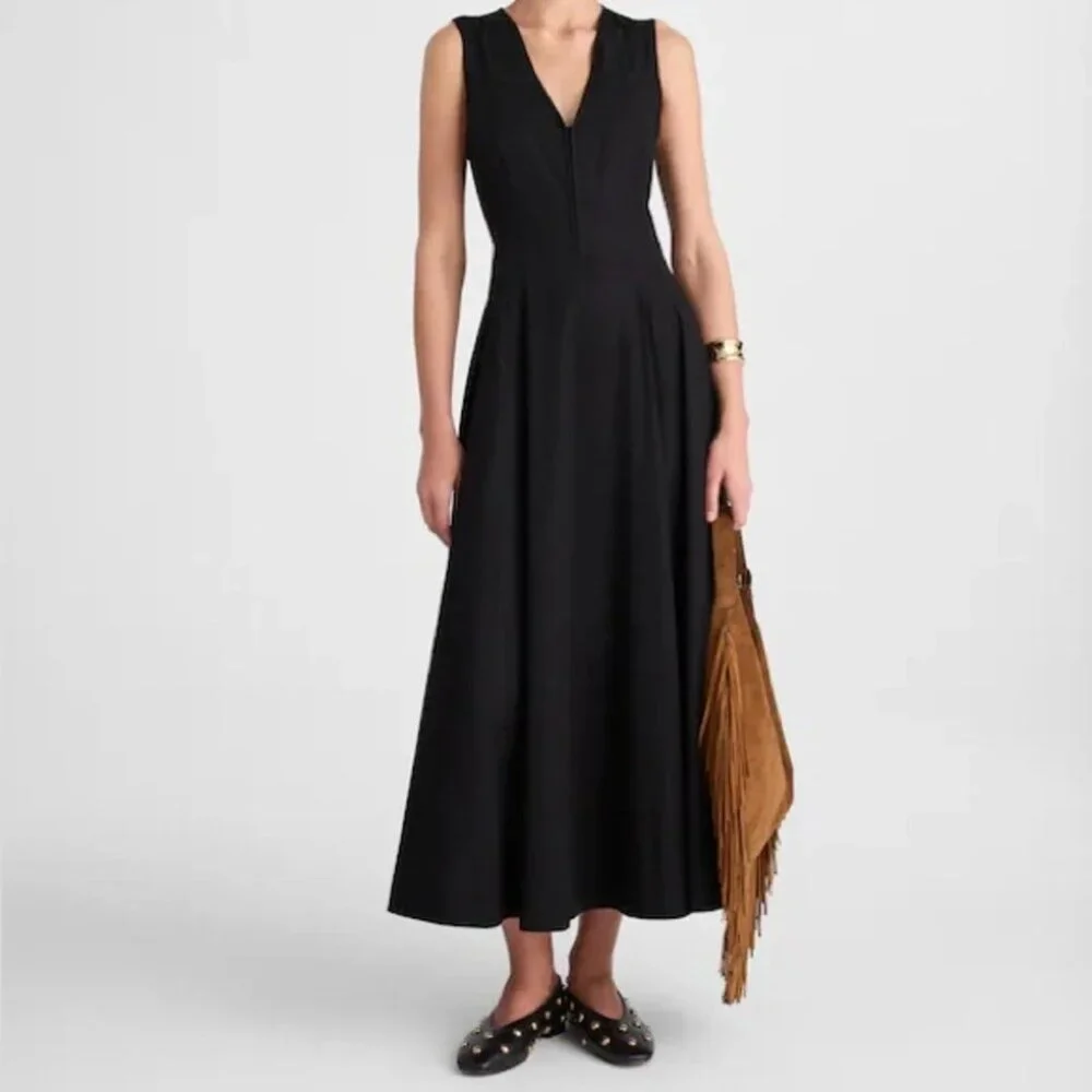 Madewell Black Yana Mid Weight Poplin V-Neck Midi Dress 4 NWT - Picture 1 of 8